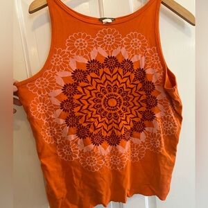 Vintage J. crew cropped tank bright orange mandala print size XL